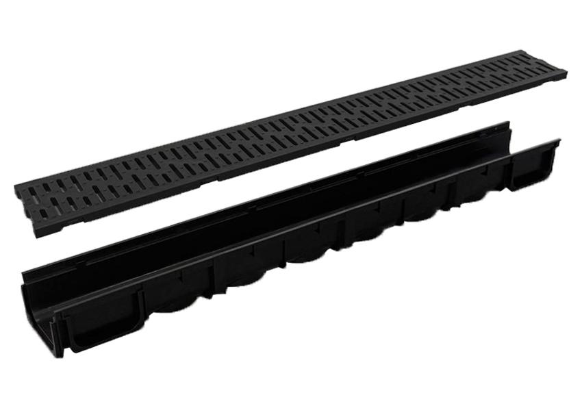UHNL Drainage Channel made in PP material EN1433 Class A15 -1m complete with Black Plastic Grate